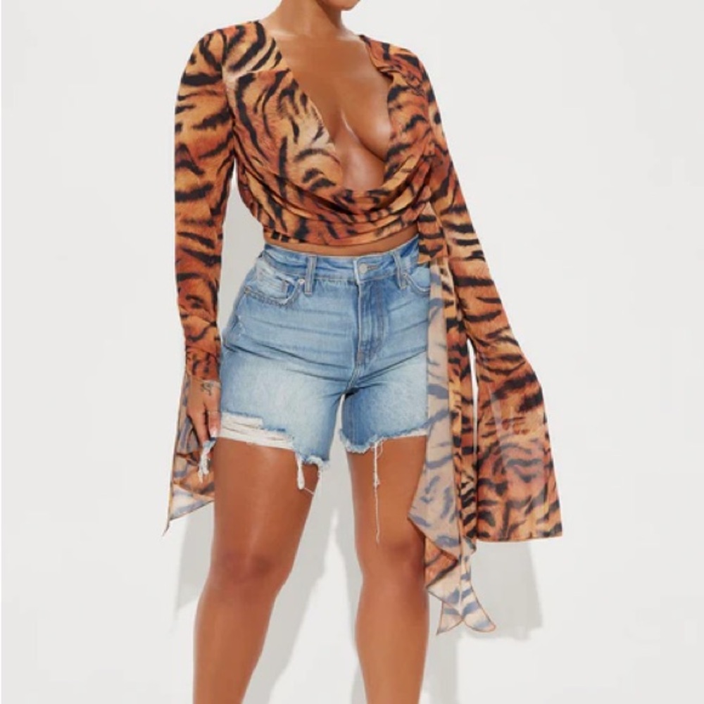 Tiger Print Cowl Neck Top